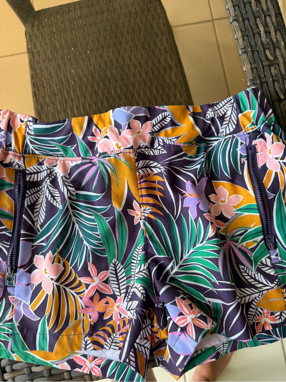 Reel Legends Purple Tropical Floral Athletic Shorts W/ Green & Pink SZ PS